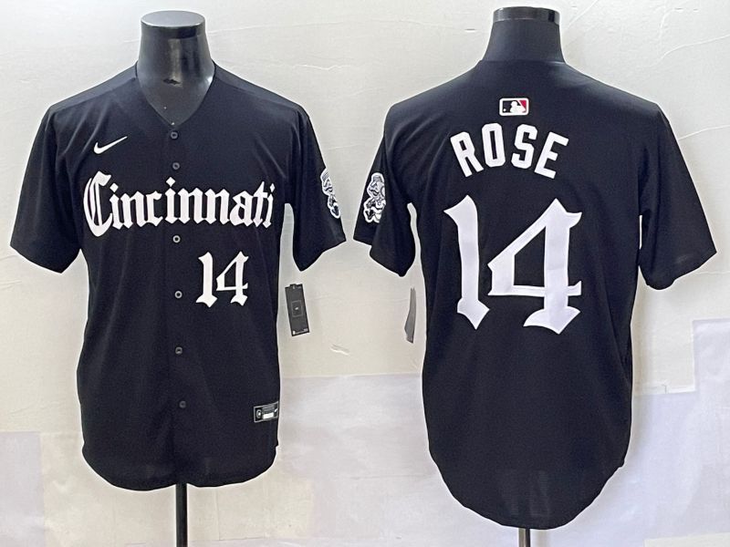 Men 2025 Cincinnati Reds #14 Rose Black Five generations Joint Name Nike MLB Jersey style 11->cincinnati reds->MLB Jersey